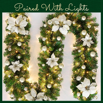2.7m Christmas Garland LED Lights Flower Artificial Bushy Wreath Tinsel Rattan Sliver