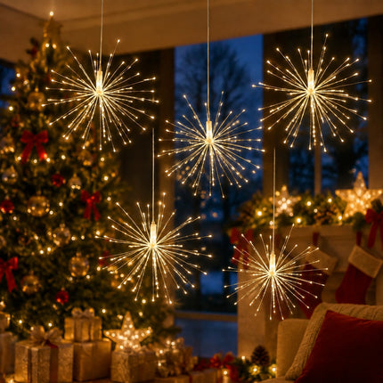 5-Head Solar Warm White LED Firework Lights 8 Modes Copper Wire Christmas Hanging Decor