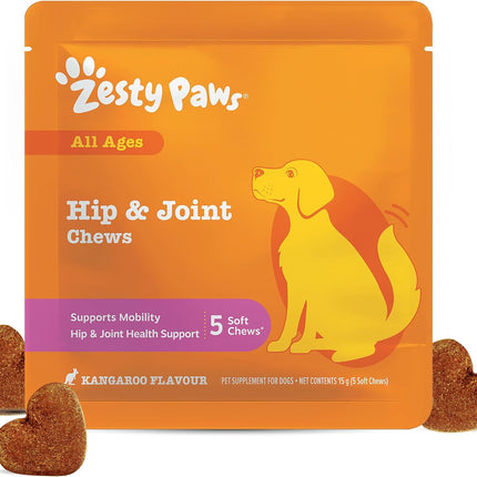 Zesty Paws Dog Hip Joint Mobility Travel Pack 5 Chews Glucosamine Kangaroo