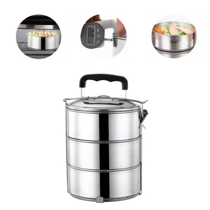 Stainless Steel Lunch Box Beautiful Tiffin Box Clip Carrier Bento Box 3 Layer