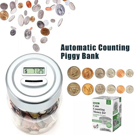 Coin Money Counting Jar Digital LCD Display OZ Coins Piggy Bank Box Gift