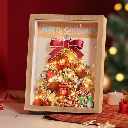 Red Christmas Tree LED Wooden Frame Mini Bricks Building Toy Home Decor Gift AU
