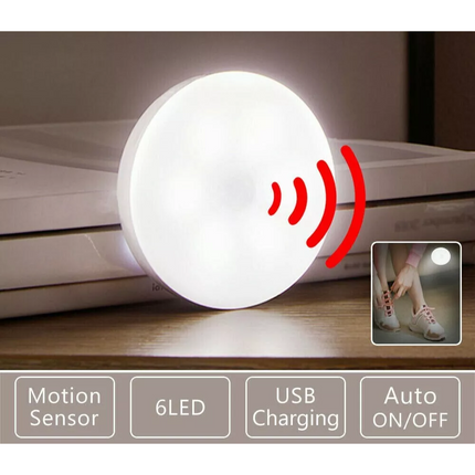 6pcs Motion Sensor LED Night Light USB Rechargeable Wall Mount Body Induction Lamp