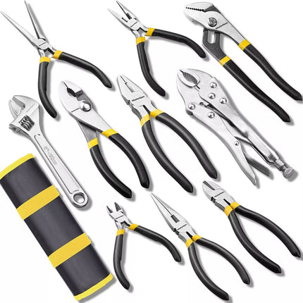 10Pcs Hand Tool Set Pliers Set w/ Storage Pouch for Home Maintenance