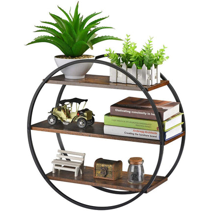 Floating Shelves 3 Tier Decorative Geometric Circle Metal and Wood Wall Shelves