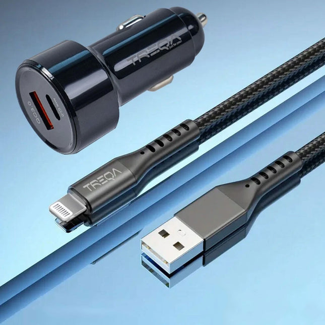 Black Lighting USB Fast Car Charger with Charging Cable Adapter iPhone Samsung