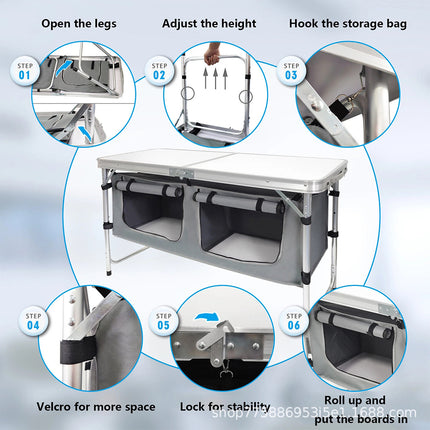 3E Folding Camping Table Aluminium Portable Picnic Outdoor Storage Organizer