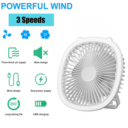 Rechargeable LED HANGING Desk Fan Small Quiet USB Powered Portable Table Fan