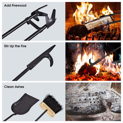 5 PCS Iron Fireplace Set Utility Tool Set Shovel Poker Tongs Stand Stove