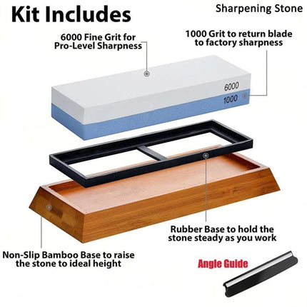 Double Sided Knife Block Knife Holder Banboo Sharpening Stone