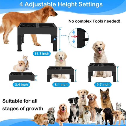 1X Elevated Pet Feeder 4 Height Adjustable Raised Dog Cat Slow Food Water Bowl