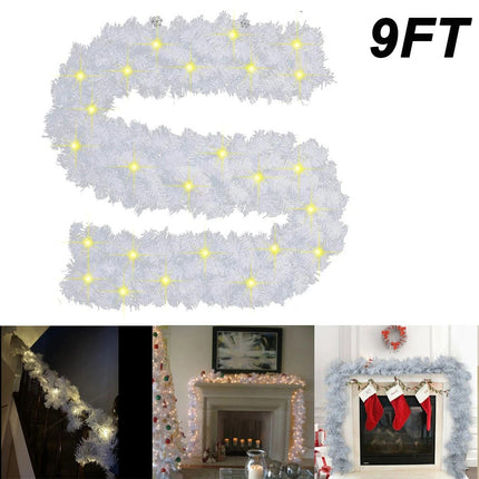 2.7M Christmas Garland with Lights LED Stairs Fireplace Xmas Tree Rattan Wreath