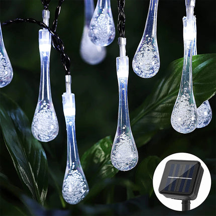 Solar Fairy String Lights  White 50LED Raindrop Garden Christmas Outdoor