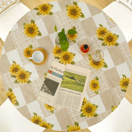 Elastic Edged Round Tablecloth Waterproof Oil-Proof Flannel Backed Table Cover