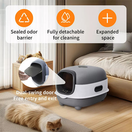 XXL Odorless Enclosed Cat Litter Box Oval Front Entry Cat Toilet Tray with Scoop