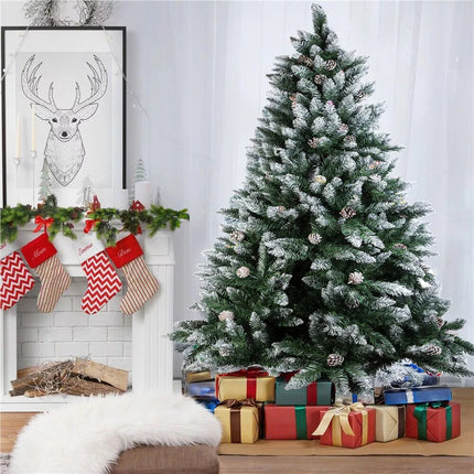 Christmas Tree 2.1M Xmas Tree Bushy Pine Cone Decorations Snowy White