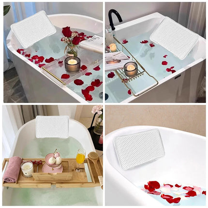 Spa 3D Mesh Bath Pillow Breathable Bathtub Cushion Neck Back Support Tub Suction