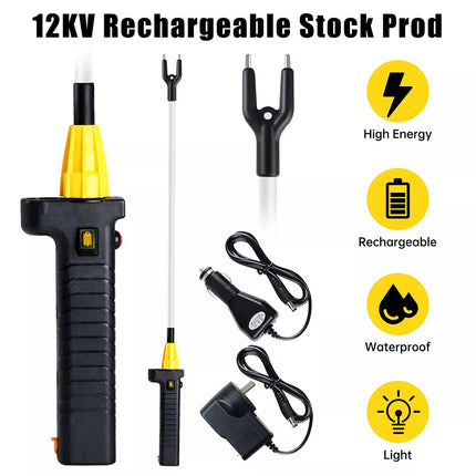 Cattle Prodder Stock Prod Rechargeable 12000V Electric Shock Livestock Cow Pig