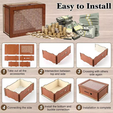 Wooden Money Box Money Saving Box W/Counter with Numbers Piggy Bank