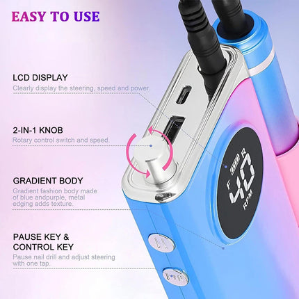 Portable Rechargeable Electric Cordless Nail Drill Machine Art File Manicure Kit