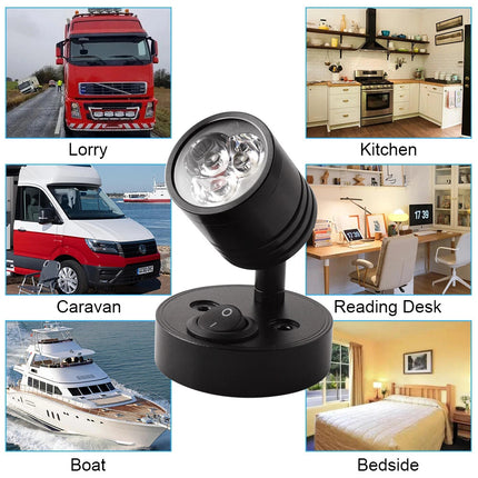 2X LED Swivel Reading Light 12V Campervan Caravan Boat Interior Wall Spot Lamp