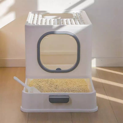 Spacious Foldable Cat Litter Box Toilet Tray Enclosed Kitty Hooded Top Entry XL