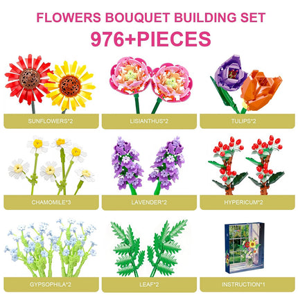 Flower Bouquet Plants Building Blocks Mini Bricks Artificial Creative Decoration