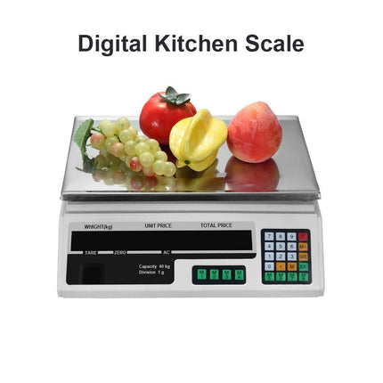 Electronic Digital Kitchen Scale Commercial Shop 40KG 1g Food Weight Scales LCD White