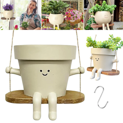 Cute Swing Face Planter Pot Garden Plant Hanging Potted Plant Flowerpot Decor
