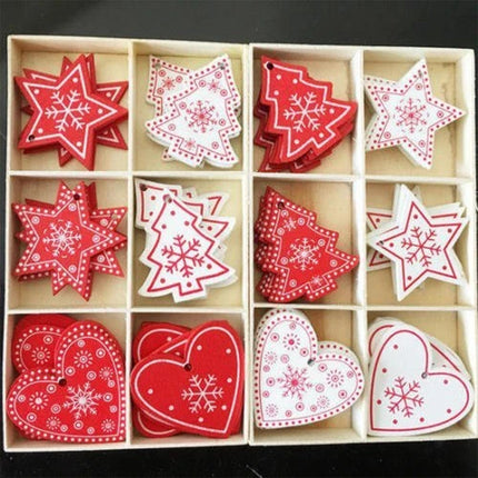 96PCS Christmas Wooden Tree Hanging Pendant Ornament Xmas Decoration Gift