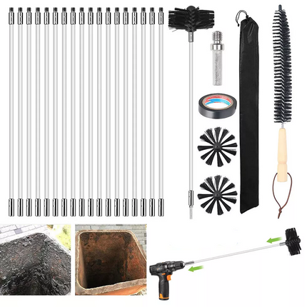 24x Flexible Chimney Sweep Set Kit Flue Sweeping Brush & Rod Soot Cleaning Rods