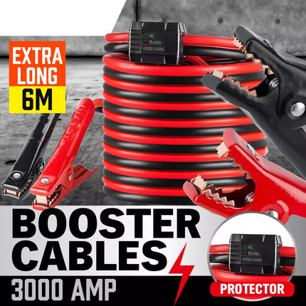 6M 3000AMP Jumper Leads Long Surge Protection Car Boost Cables Alarm Indicator