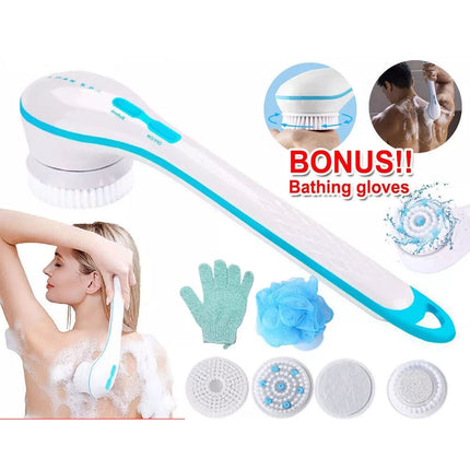 5 in 1 Electric Rechargeable Body Brush Long Handle Bath Shower Back Scrubber