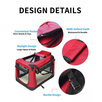 Pet Soft Crate Portable Dog Cat Carrier Travel Cage Kennel Folding Large L Red