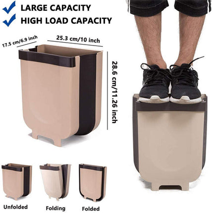 9L Foldable Hanging Trash Can Kitchen Cabinet Door Waste Bin Cupboard Basket Brown