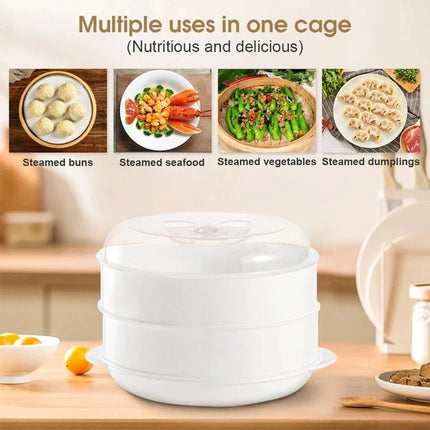 1PK Microwave Kitchen 2 Tier Steamer Food/Vegetables Container Cookware w/Lid