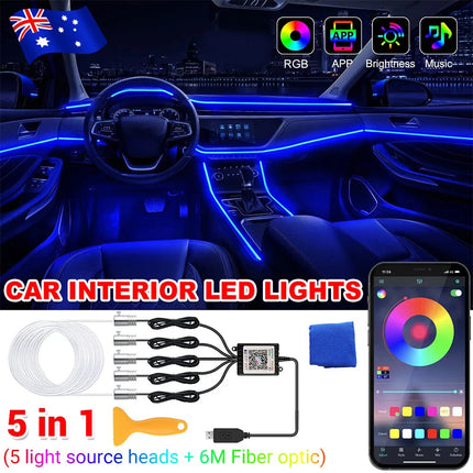12V RGB Car Interior LED Lights Fiber Optic Neon Wire Strip Atmosphere Light USB