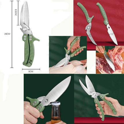2Pcs Kitchen Scissors Fish Meat Chicken Bone Sharp Shears Beer Cap Opener Golden