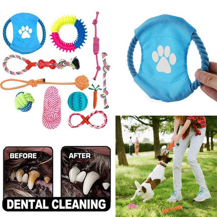 11PCS Pet Toys Puppy Dog Cat Durable Cotton Rope Pull Teeth Clean Chew Toy Set