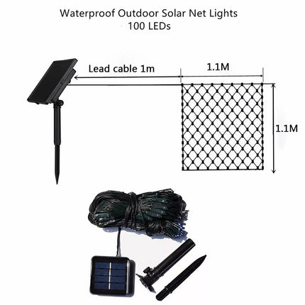 Solar LED Mesh Net Curtain Light String Fairy Wedding Party Garden Outdoor Xmas 1.1*1.1m 100leds