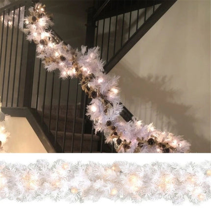 2.7M Christmas Garland with Lights LED Stairs Fireplace Xmas Tree Rattan Wreath