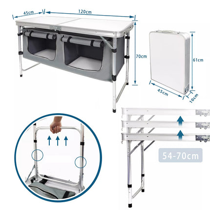 3E Folding Camping Table Aluminium Portable Picnic Outdoor Storage Organizer