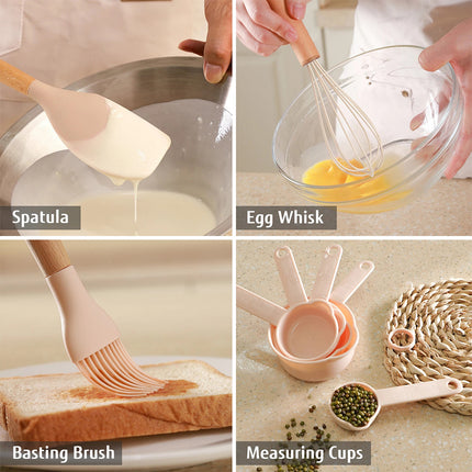 32PCS Silicone Utensils Set BPA Free Heat Resist Kitchen Baking Cookware Wooden