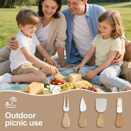 Bamboo Cheese Cutting Board & Knife Set Wooden Serving Boards & Cheese Knives