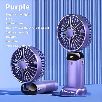 Handheld Fan Rechargeable USB Portable with 5 Speeds&Digital Display Ultra Quiet