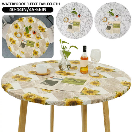 Elastic Edged Round Tablecloth Waterproof Oil-Proof Flannel Backed Table Cover