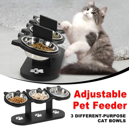 Adjustable Pet Feeder Stand 3PCS Elevated Dog Cat Food Bowl Rack Feeding Station