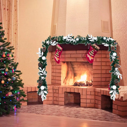 2.7M Christmas Garland Pre-lit LED Xmas Decoration Pinecones Hanging Decor Door