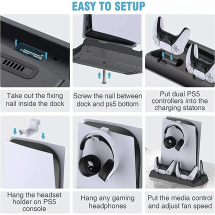 PS5 Stand with Cooling Station PS5 Controller Charging Station for Playstation 5
