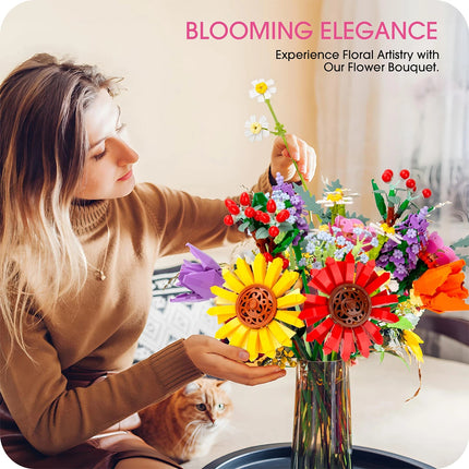 Flower Bouquet Plants Building Blocks Mini Bricks Artificial Creative Decoration